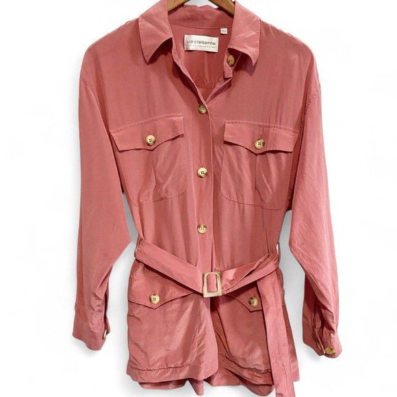 Liz Claiborne Silk Rose Button-Down with Belt - Picture 1 of 5